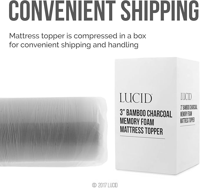 Lucid 3 Inch Ventilated Bamboo Charcoal Memory Foam Mattress Topper, CertiPUR-US Certified, Moisture and Odor Control-Twin