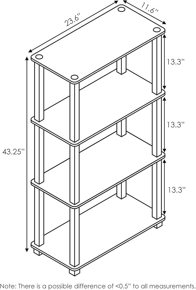 Furinno Turn-N-Tube 4-Tier Multipurpose Shelf Display Rack, Square Tube, Sonoma Oak/White