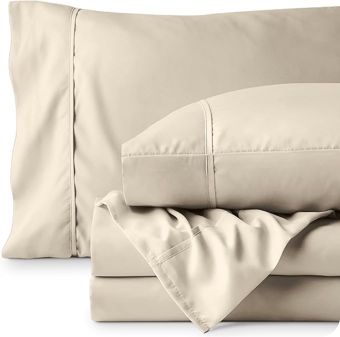 Bare Home Twin XL Sheet Set - College Dorm Size - Luxury 1800 Ultra-Soft Microfiber Twin Extra Long Bed Sheets - Deep Pockets - Easy Fit - Extra Soft - 3 Piece Set - Bed Sheets (Twin XL, Sand)