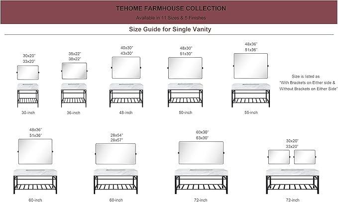 TEHOME 24 x 38'' Horizontal Farmhouse Chrome Metal Framed Pivot Rectangle Bathroom Mirror Tilting Beveled Vanity Mirrors for Wall