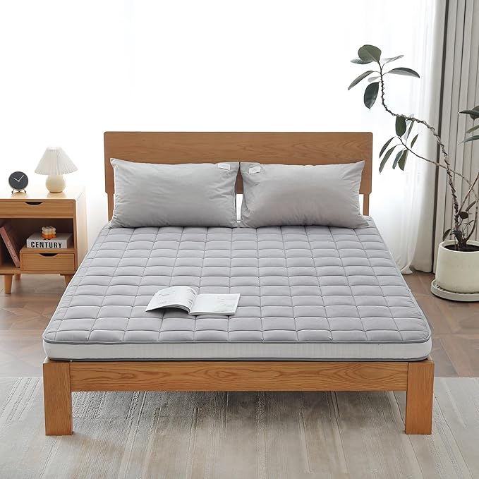 Welnow Japanese Futon Floor Mattress, Queen Size Thick Tatami Mat Portable & Foldable Roll Up Floor Bed Mattress with Storage Bag, Sleeping Pad for Adults, Dorm, Guest Bed, Camping and Travel, Grey