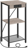 HOOBRO Tall End Table with Charging Station, 30 Inch Tall Nightstand, 3-Tier Side Table with Storage Shelves, for Living Room, Bedroom, Hallway, Greige BG09UDH01G1