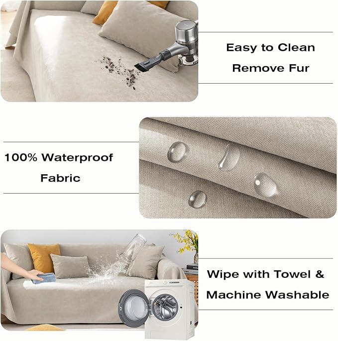 STACYPIK Waterproof Sofa Covers Durable Beige Sectional Couch Cover L Shape for Kids Dogs Pet Protector Non-Slip Sofa Slipcover for 3-4 Cushion Couch Multi-Use Leak-Proof Couch Cover-71X150IN