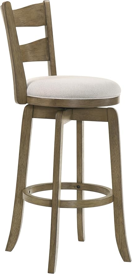 Armen Living Blair 30 in. Putty Brown Bar Height Rubberwood Swivel Barstool with Cream Fabric Seat