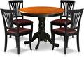 East West Furniture ANAV5-BLK-LC 5 Piece Dinette Set for 4 Includes a Round Kitchen Table with Pedestal and 4 Faux Leather Dining Room Chairs, 36x36 Inch, Black & Cherry