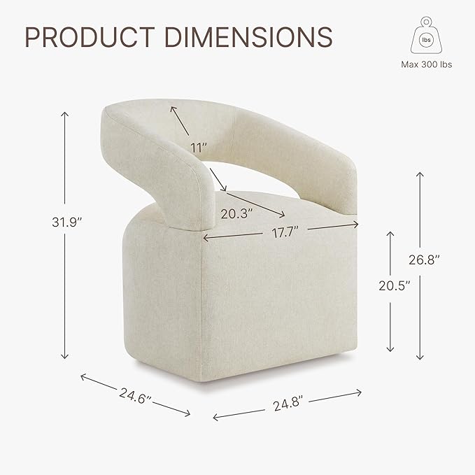 Upholstered Dining Chairs with Removable Casters Barrel Side Armchair with Rollers for Diningroom Bedroom Livingroom Reading Room, Cream Beige, 2PCS