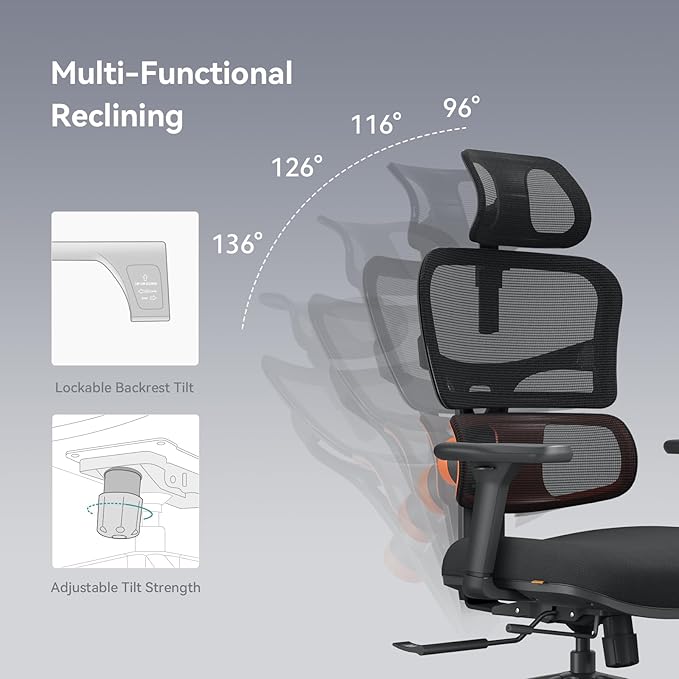 Newtral Office Chair Ergonomic - Home Office Desk Chair, Auto-Following Lumbar Support, 4D Armrest, Seat Depth and Height Adjustable for Long Time Sitting (Without Footrest, Black)
