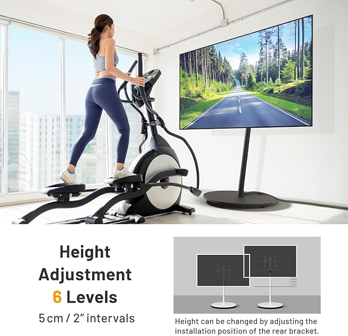 WALL Seven Stand A2 Grand | Rolling TV Stand for 45–80" w/ 37.4" Soundbar Shelf | Walnut | Portable TV Stand with Shelf | Height Adjustable, Space Saving, for Living Room, Bedroom and Office