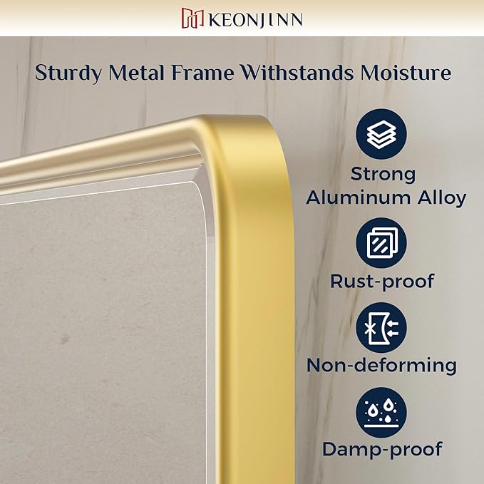 Keonjinn 24 x 36 Inch Pivot Mirror Bathroom, Gold Tilt Mirror Bathroom for Wall, Brushed Gold Beveled Pivot Rectangle Mirrors for Over Sink, Modern Metal Framed Vanity Mirrors, Horizontal/Vertical
