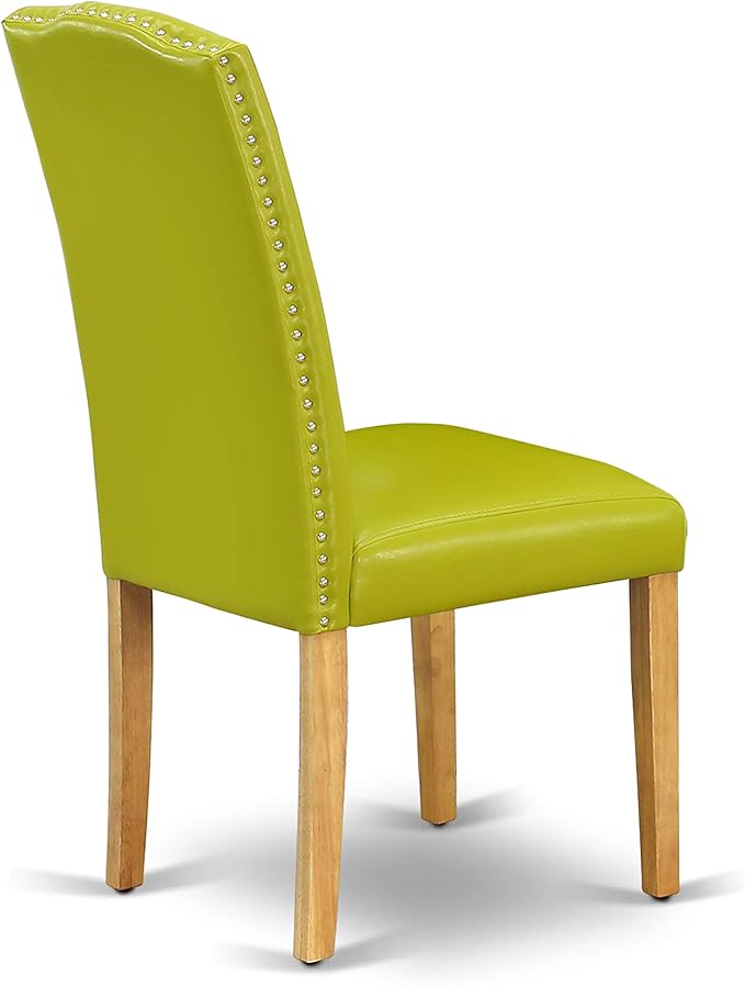 East West Furniture OXEN3-OAK-51 3 Piece Dinette Set for Small Spaces Contains a Square Dining Room Table and 2 Autumn Green Faux Leather Parsons Dining Chairs, 36x36 Inch, Oak