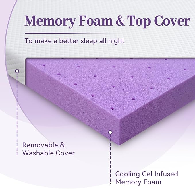 SINWEEK 2 Inch Gel Memory Foam Mattress Topper Full Size, Ventilated High Density Pad for Back Pain, Bed Topper with Removable Soft Cover, CertiPUR-US Certified