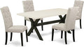 East West Furniture X627EL635-5 5 Piece Dining Room Table Set Includes a Rectangle Dining Table with X-Legs and 4 Doeskin Linen Fabric Upholstered Chairs, 40x72 Inch, Multi-Color
