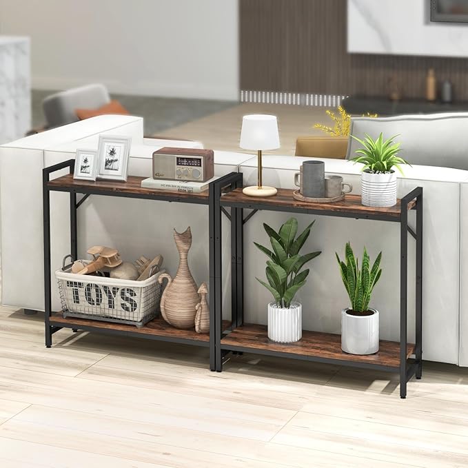 Narrow Console Table, Small Entryway Table with 2 Support Bar, Thin Sofa Table, Small Couch Table, Display Table, Side Table for Living Room, Hallway, Bedroom, Rustic Brown
