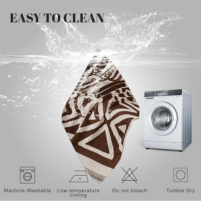 HANDONTIME Chocolate Boho Couch Cover Reversible Sofa Covers for 3 Cushion Couch Washable Sofa Cover for Dogs Boho Couches Covers Chenille Couch Protector Couch Covers for Sofa, 71" X118"