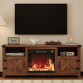 YESHOMY Fireplace TV Stand with Barn Doors and Open Display Shelf, Farmhouse Media Console with Hidden Cable Routing, Entertainment Center for Televisions up to 65+ Inch, Walnut