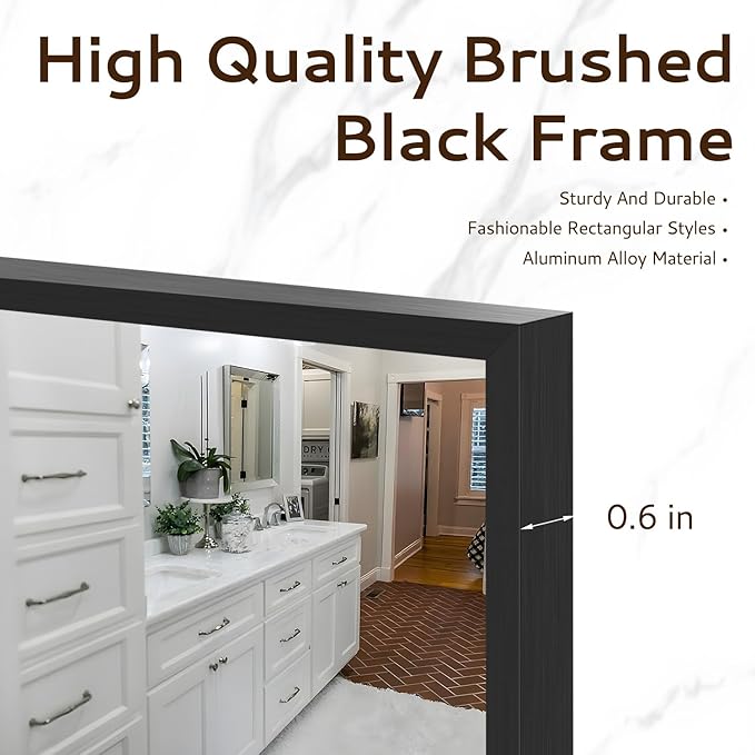 Bathroom Mirror 26"x38" Wall Rectangle Mirror Black Vanity Square Frosted Metal Frame Anti-Rust Tempered Glass Hangs Mirror for Bathroom Bedroom Entryway Living Room Decorative