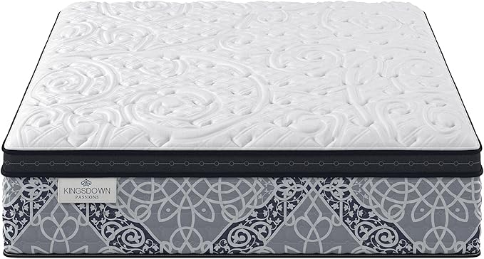Kingsdown Cushion Firm Euro Pillow Top Hybrid Full/Double Mattress Cooling Gel Memory Foam Layer Multi-Layered Motion Isolation Cool Sleep Quilted Top Luxury Mattresses, 15-inch, Passions Engleson