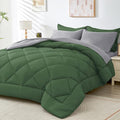HEVUMYI Full Comforter Set - 7-Piece All Season Bed in a Bag Full, Ultra Soft Bedding Set with Comforter, Flat Sheet, Fitted Sheet, Pillowcases, Pillow Shams, Green & Light Grey