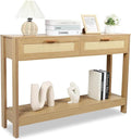 Console Table with Rattan Drawers Boho Entryway Table Narrow Long Sofa Table for Entrance, Hallway, Living Room, Couch