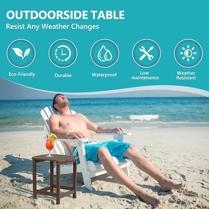 Adirondack Side Table,HDPE Weather Resistant,Wooden Textured for Adirondack Chairs,Patio,Garden, Porch, Backyard Use, Coffee