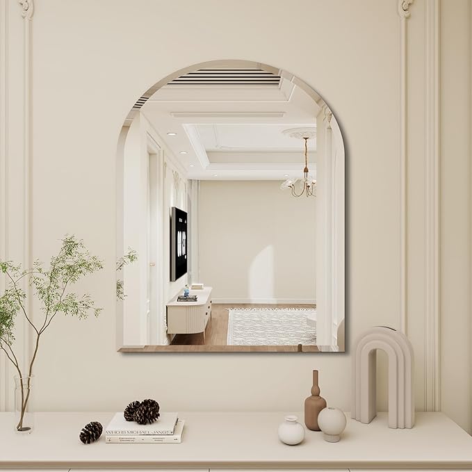 Arched Bathroom Mirror, 16X24 inch Arched Frameless Mirror, Arch Wall Mirror，Frameless Mirrors for Bathroom,Beveled Bathroom Mirror.