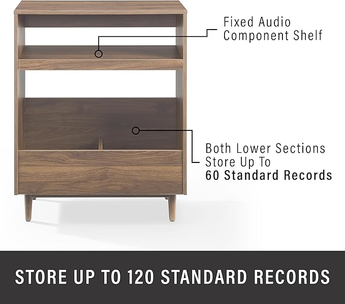 Crosley Furniture Liam Turntable Record Player Stand with Storage for Vinyl Records, Mid Century Modern, Walnut