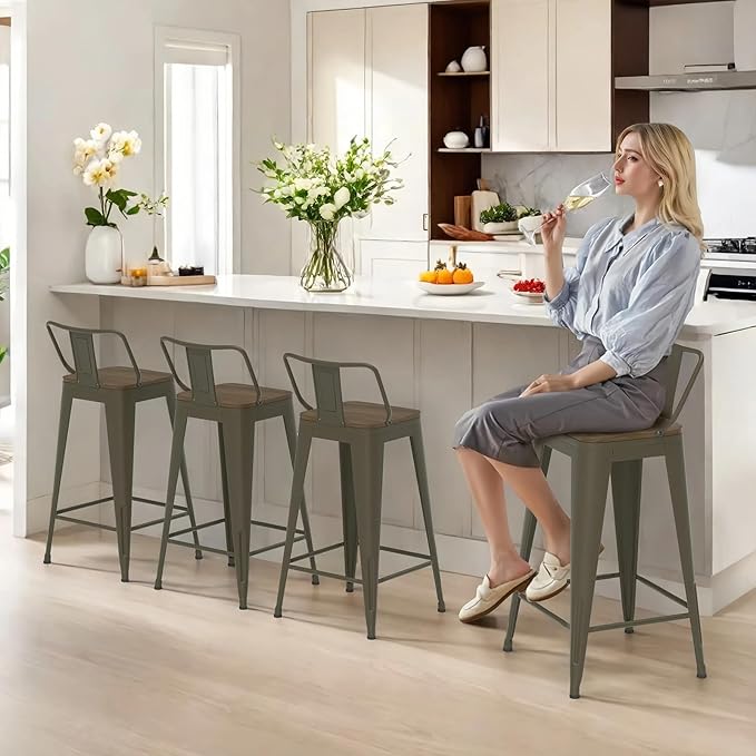 30 Inch Swivel Bar Stools Set of 4, Counter Height Bar Stools with Low Back, Metal Industrial Bar Chairs for Kitchen Island (Rusty)