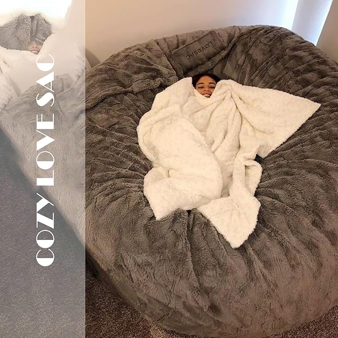 BCU 7FT Big Bean Bag for Adults Kids Without Filling Oversized Bean Bag Chair Cover for Stuffed Animal Storage, Pink