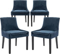 COLAMY Modern Dining Chairs Set of 4, Upholstered Corduroy Accent Side Leisure Chairs with Mid Back and Wood Legs for Living Room/Dining Room-Blue