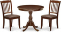 East West Furniture AMDA3-MAH-C 3 Piece Kitchen Table & Chairs Set Contains a Round Dining Room Table with Pedestal and 2 Linen Fabric Upholstered Chairs, 36x36 Inch, Mahogany