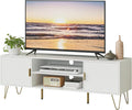 TV Stand for 55 65-inch TV, Entertainment Center with Soft Hinge Door,TV Console Table with 2 Cabinets with Gold Handle and Feet,for Living Room, Bedroom, White