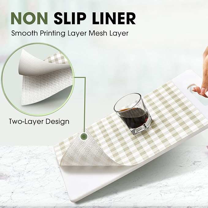 Beautysaid Shelf and Drawer Liner for Kitchen Cabinet, Non Adhesive Non Slip Shelf Paper Waterproof Washable Thickened for Dresser Pantry Shelve Bathroom Protector Liner(Checkered,23.6 in x 10 FT)