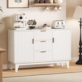Garvee 47.2" Fluted Buffet Cabinets with Storage, Sideboard Storage Cabinet with 3 Drawers and 2 Doors, Modern Mid Century TV Stand Coffee Bar Furniture for Living Room, Kitchen, Entryway- White