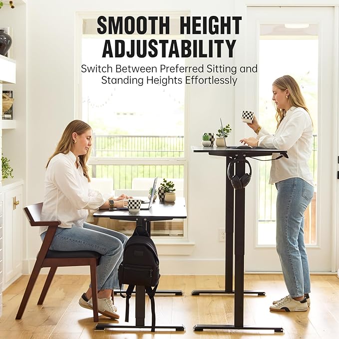 Veken Standing Desk Electric 47.2 Inch, Height Adjustable Sit Stand Up, Wood Desktop, Work Home Office Computer PC Table, Tall Standup Workstation, Gaming Writing Study Bedroom Rising Desks, Black