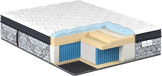 Kingsdown Passions Kelbrooke 16" Plush Euro Pillow Top Hybrid Mattress Twin, Cool Gel Memory Foam Layer Motion Isolation Quilted Top Premium Mattress