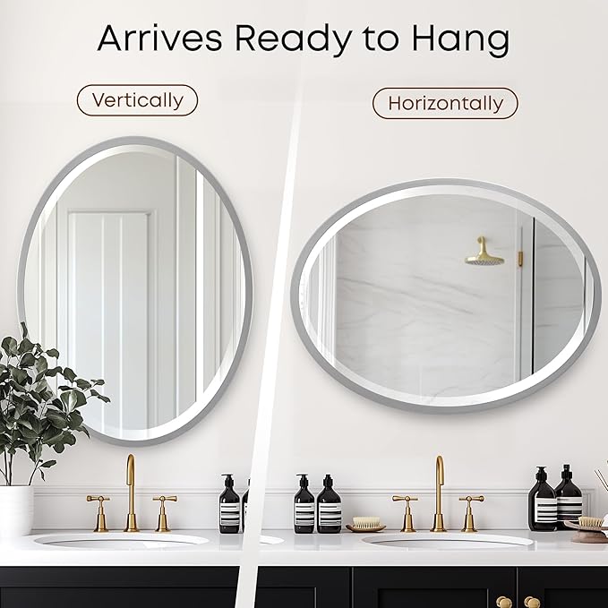 OVALCREST - Oval Wooden Beveled Wall Mirror for Home Decor, Bathroom, Vanity, Bedroom, Living Room, Hallway - London Style (Silver Spray) 21.1 x 31.1