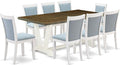 East West Furniture V077MZ015-9 9 Piece Kitchen Table & Chairs Set Includes a Rectangle Dining Room Table with V-Legs and 8 Baby Blue Linen Fabric Parsons Chairs, 40x72 Inch, Multi-Color
