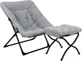 Comfy Saucer Chair for Adults, Soft Faux Fur Bedroom Chair with Ottoman, Accent Dorm Chairs, Living Room Reading Chairs and Footstool, Folding Lounge Seat for Teens, X-Large, Grey