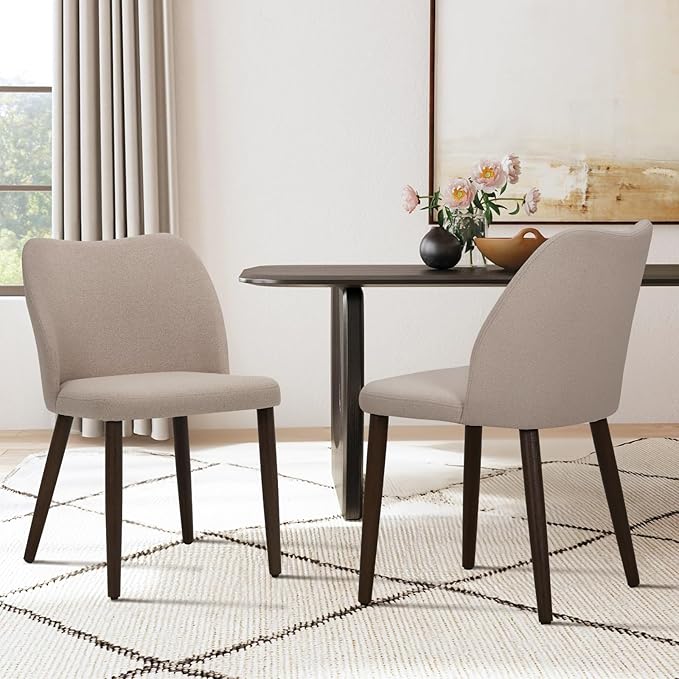 COLAMY Upholstered Dining Chairs Set of 6, Modern Fabric Dining Room Kitchen Side Chair with Padded Seat and Wood Legs for Restaurant/Cafe, Camel