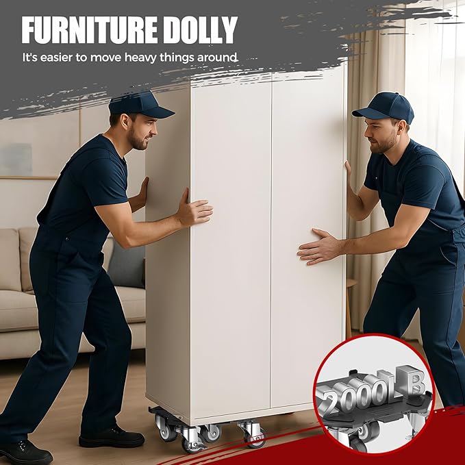Upgraded Furniture Dolly Movers 5 Wheel Heavy Duty 3000LBS Capacity Carbon Steel Panel 360° Rotating Casters Furniture Slider for Sofa Refrigerator Piano (Black, 6in)