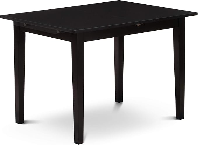 East West Furniture NOFL5-BLK-21 5 Piece Dinette Set for 4 Includes a Rectangle Dining Room Table with Butterfly Leaf and 4 Blue Linen Fabric Upholstered Chairs, 32x54 Inch, Black
