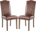 Stylish Upholstered Parsons Dining Chair PU Faux Leather with Silver Nailhead Trim and Sturdy Solid Wood Legs