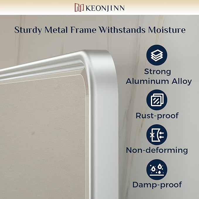 Keonjinn 24 x 36 in Silver Pivot Mirror, Satin Nickel Beveled Tilt Mirror Bathroom Rectangle, Adjustable Tilted Mirrors Bathroom for Over Sink, Framed Vanity Mirrors for Wall (Horizontal/Vertical)