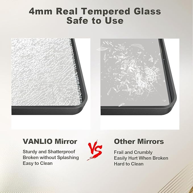 60x40 Inch Black Matte Framed Bathroom Mirror for Wall, Rounded Corner Rectangle Vanity Mirror, Tempered Glass, Anti-Rust, Shatterproof (Horizontal/Vertical)