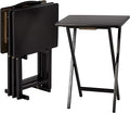 Amazon Basics Portable TV Dinner 4-Pack Rectangular Folding Tray Table with Storage Rack, Black, 15" x 19" x 26"