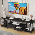 TV Stand with Fabric Drawer for 50 55 Inches TV - Entertainment Center and Industrial TV Console Table with Open Storage Shelves for Living Room, Bedroom - 47" Black