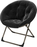 Comfy Saucer Chairs, Black Folding Reading Lounge Chair, Cozy Faux Fur Living Room Chair with Soft Thick Padded Seat & Metal Frame, Modern Style Bedroom Home for Kids Adults, X-Large, Gold Legs