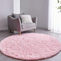 FJZFING Pink Round Rug Ultra-Soft Plush Modern 7x7 Circle Area Rug for Kid's Bedroom, Fluffy Shag Circular Rug for Nursery Room, Non-Slip Home Decor Cute Pink Carpet for Teen's Room
