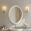 OVALCREST - Oval Wooden Beveled Wall Mirror for Home Decor, Bathroom, Vanity, Bedroom, Living Room, Hallway - London Style (Linen White) 19.1 x 25.1