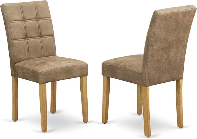 East West Furniture ANAS3-OAK-28 3 Piece Modern Dining Set consists A Dining Room Table and 2 Brown Textured Polyester Fabric Upholstered Dining Chairs, Oak